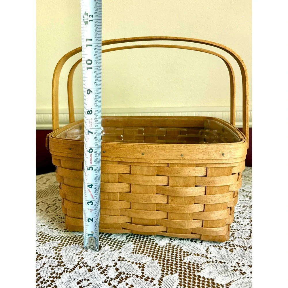 Longaberger 1992 Handwoven Square Cake Basket Dual Handle Liner USA Made 12x12x6